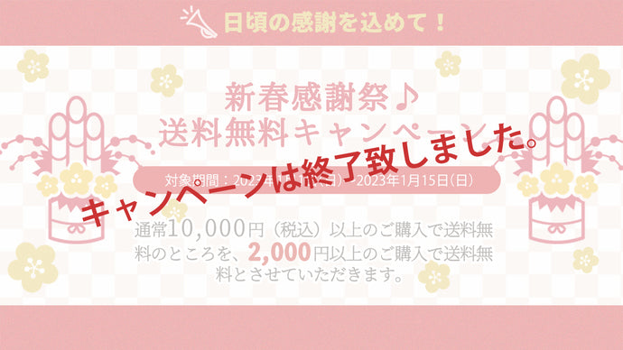 新春感謝祭♪送料無料キャンペーン！2,000円以上購入で送料無料！